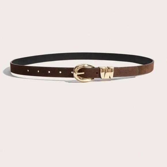 Elegant modern Brown faux suede Leather Belt with Gold Buckle 100cm size large - Picture 2 of 7